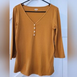 🌼Old Navy Mustard V-Neck Slim Fit Button Henley Top Shirt Medium